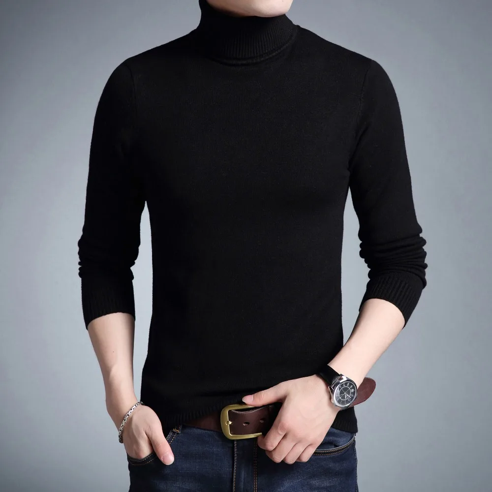Мужская Повседневная Базовая трикотажная водолазка Slim Fit пуловер Теплоизоляционный свитер