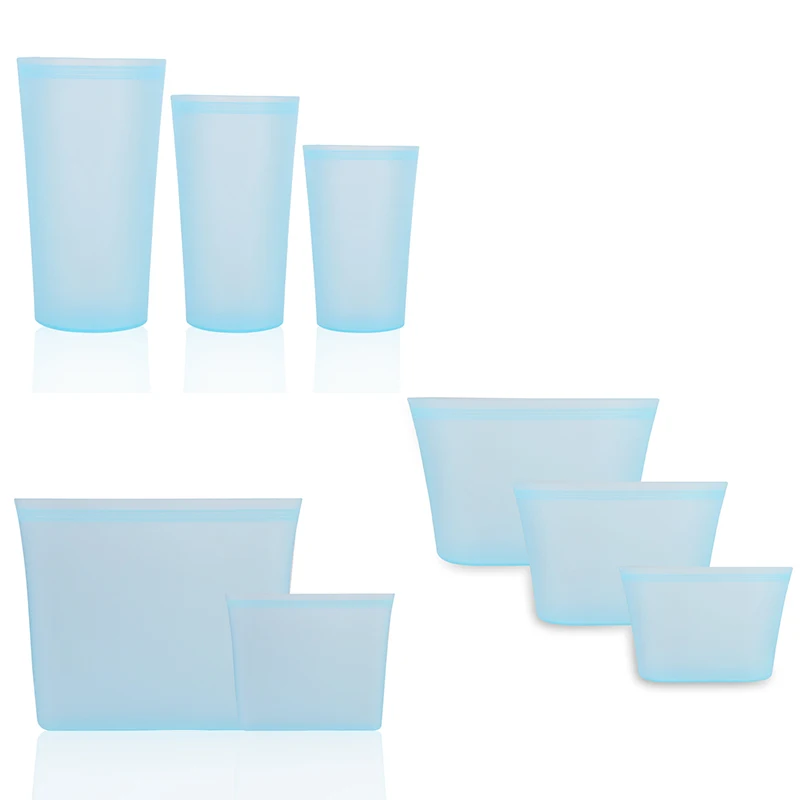 Blue 8pcs 3/8 шт. силиконовый слайдер застежки-молнии Еда vegetablebag Еда хранения пакеты для сохранения свежести продуктов герметичный контейнер миска для свежей еды многоразовый стоьте вверх застежкой-молнией закрыть мешок - Цвет: Blue 8pcs