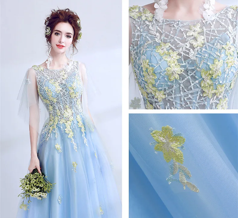 JaneVini 2018 Popular Blue Bridesmaid Bridemaids Dresses Long Lace Embroidery Beaded Party Women Robe De Chambre Femme | Свадьбы и