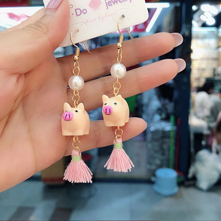 В Корейском стиле милая розовая свинка кисточкой серьги CE385 | Украшения и