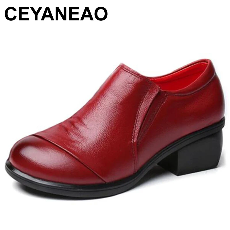 CEYANEAO 2019 натуральная кожа женская обувь на толстом среднем каблуке рабочая