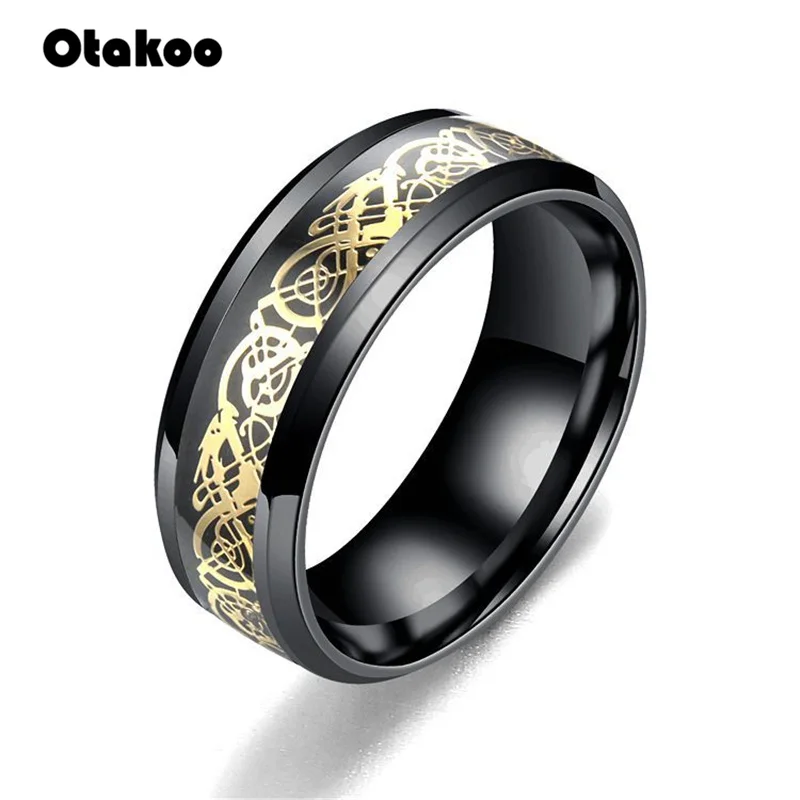 Мужское Винтажное кольцо Otakoo Золотое с драконом и из нержавеющей стали 316L для
