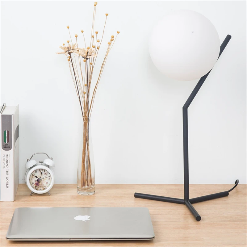 

Qyartistry Modern minimalist herringbone white ball LED table lamp bedroom bedside iron lamp study living room E27/E26 lamp
