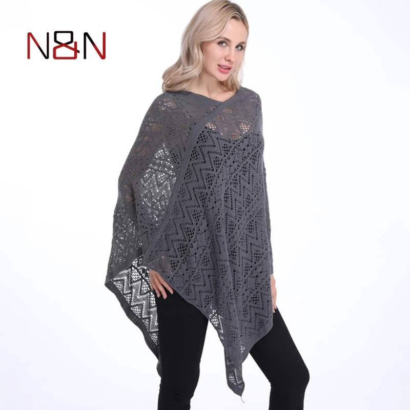 Fashion New Warm Poncho Thin Sweater Women Solid Hollow Out Cardigan Plus Size Pullovers Sweaters Cover Up