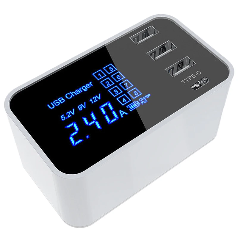 Светодиодный дисплей 3 порта Usb зарядное устройство с Type C для Samsung Iphone Ipad Быстрый
