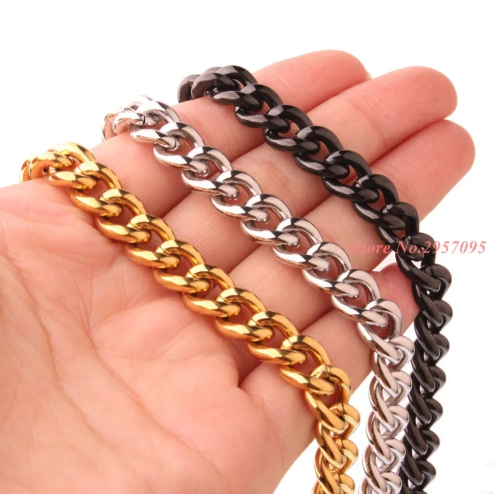 High Quality Width 9mm Stainless Steel Gold Cuban Chain Waterproof Men's Curb Link Necklace 7-40&quot Choose Size | Украшения и