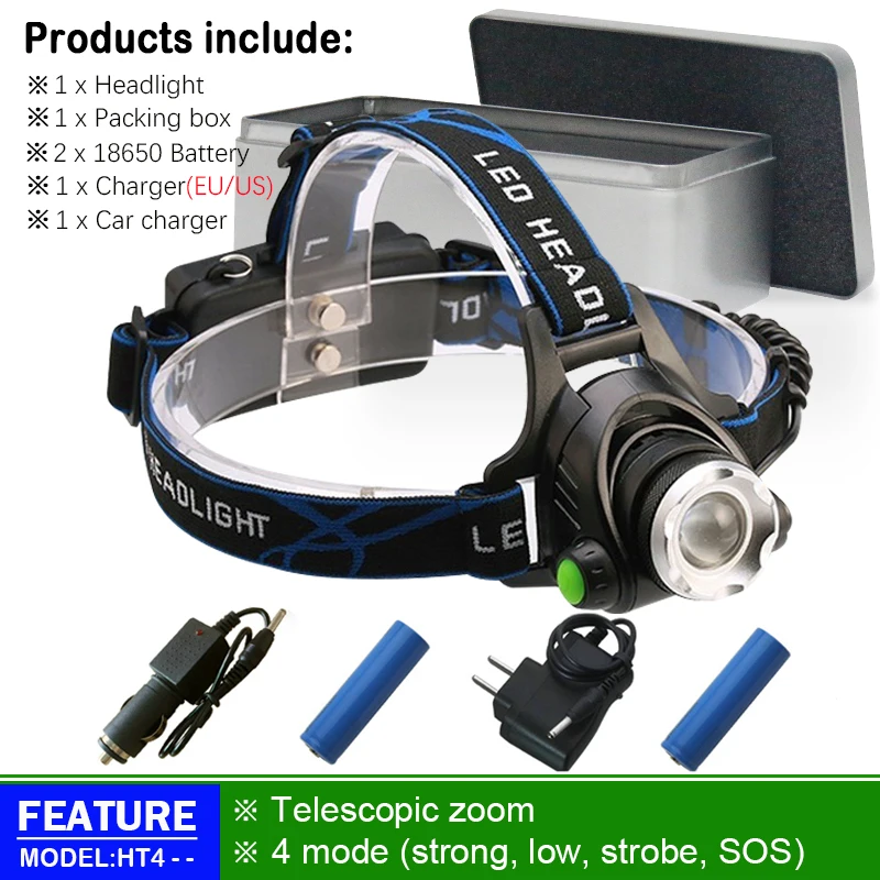 headlamp C-BOX Налобный фонарь для рыбалки, охоты, желтый светильник, белый светильник, xml t6 l2, Головной фонарь, светодиодный налобный светильник, налобный фонарь с зумом, 18650 lampara led de cabeza - Испускаемый цвет: headlamp C-BOX