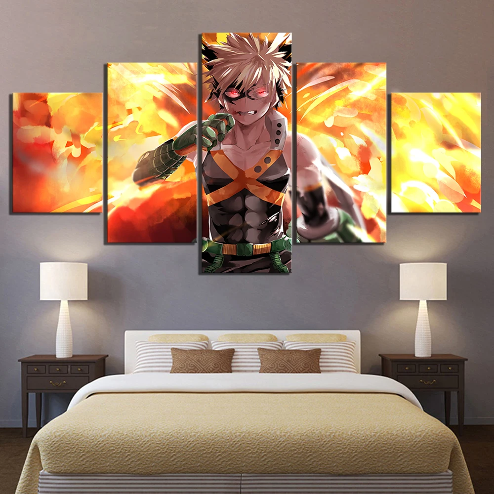 Настенное искусство домашнее украшение живопись HD 5 панелей Bakugou Katsuki мой герой