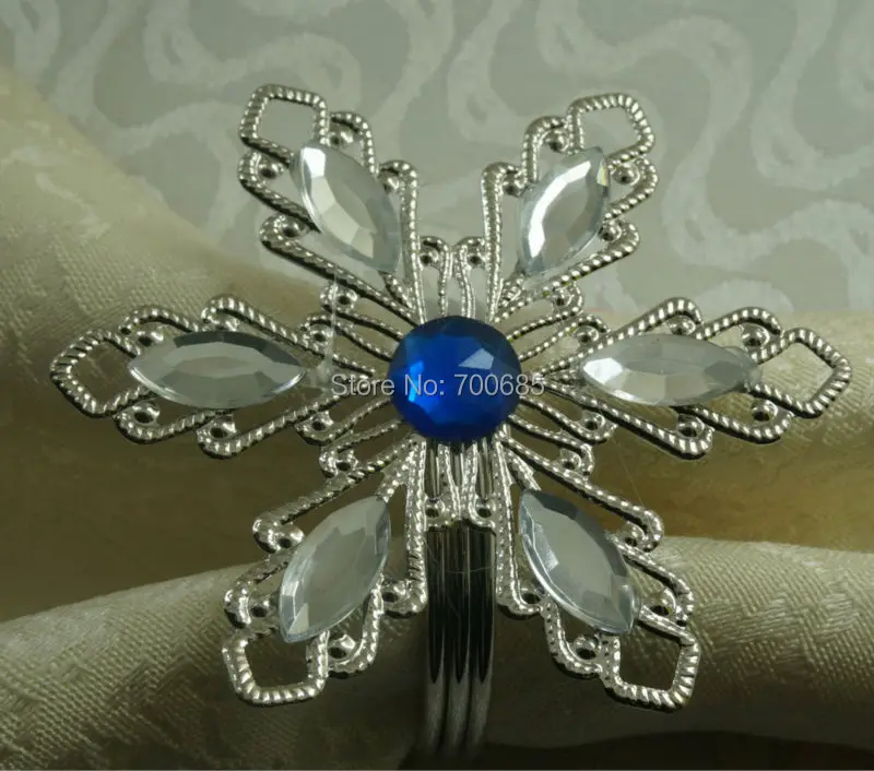 Кольцо для салфеток с голубым камнем Снежинка свадьба пластиковый держатель