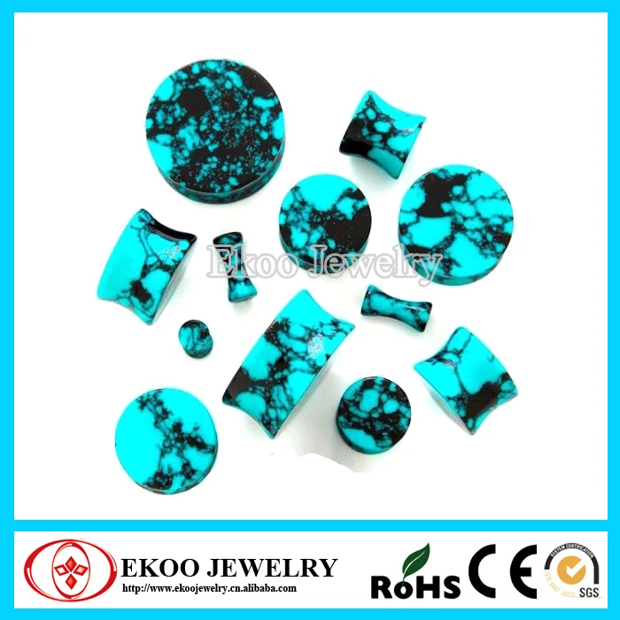 Тяжелый Калибр бирюзовый и черный Howlite серьги из органического камня пробки