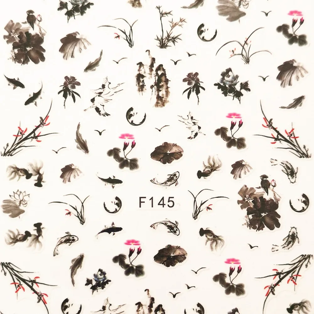 

Newest F-145 chinese style 3d nail stickers back glue DIY nail decal decoration tools for nail tips