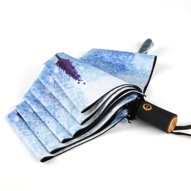 

Automatic Female Umbrella Violet Pattern Rain Women Anti UV Parasol Windproof Men Folding Umbrellas Paraguas