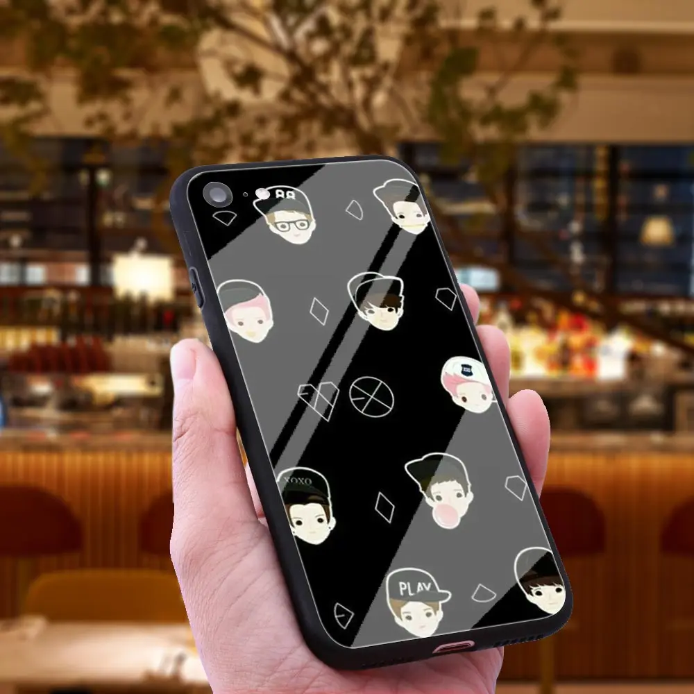 WEBBEDEPP EXO Baekhyun Chanyeol Tempered Glass Phone Case for Apple iPhone Xr Xs Max X or 10 8 7 6 6S Plus 5 5S SE 7Plus |