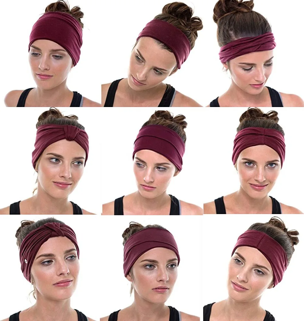 Широкими однотонными Отделка: пэтчворк Хлопок Спортивный повязка на голову для