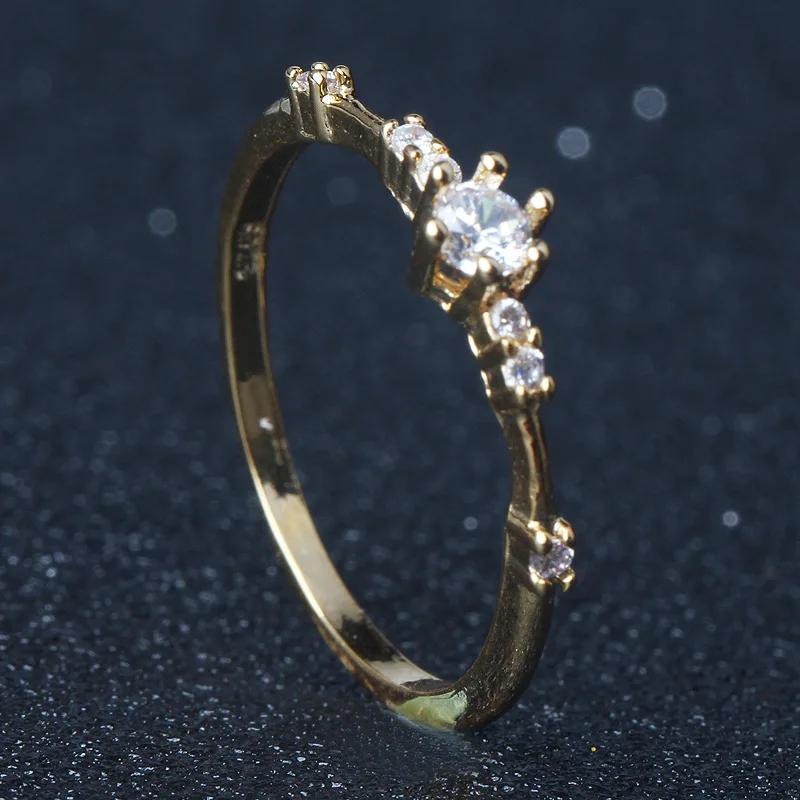 yellow gold Входные люкс маленькие Кристальные тонкие кольца для женщин, золотые блестящие циркониевые минималистичные ювелирные изделия, Подарочные Кольца для девочек KCR090 - Цвет основного камня: yellow gold
