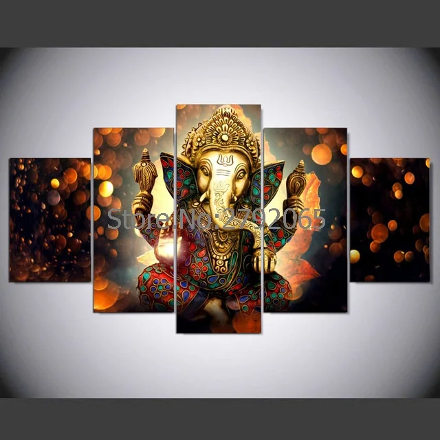 

5 Pieces HD Elephant Tromba Ganesha God Canvas Painting Wall Art Home Decoration Impressions For The Living Room