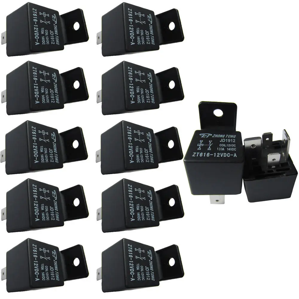 

EE support 10 Pcs Universal Car Truck Auto Automotive 4 Pin 4P DC 12V 100A 100 AMP SPST Relay Relays