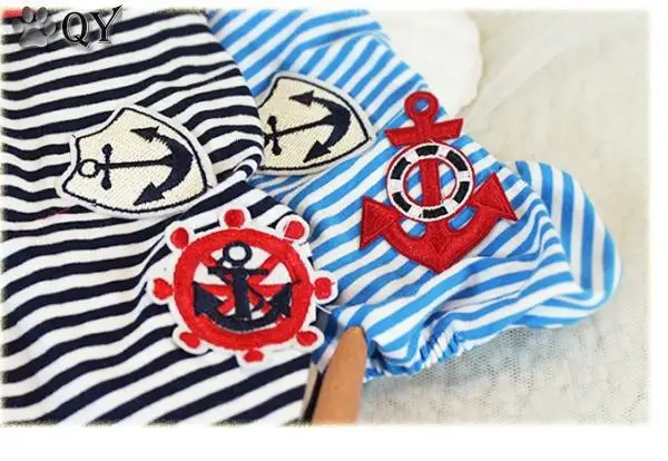 Моряк полосатый комбинезон для собак Одежда питомцев пижамы кошек Йоркширский