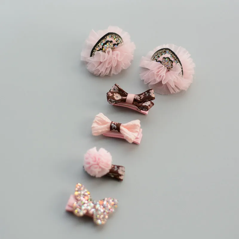 

Набор из 5 шт., тканевые заколки для волос с бантом для девочек, заколки для волос с цветами, Детские аксессуары для волос, защитные аксессуар...