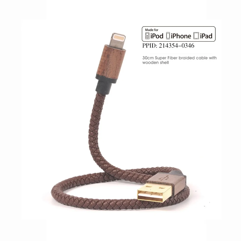 MFi Сертифицированный зоресин 30 см короткий USB кожаный плетеный кабель для iPhone XS Max