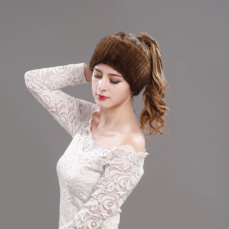 2019 Women Real Fur Handmade Stretch Scarf Knit Genuine mink Headbands Girls Natural Ring Cowl Snood Scarves Winter | Аксессуары для