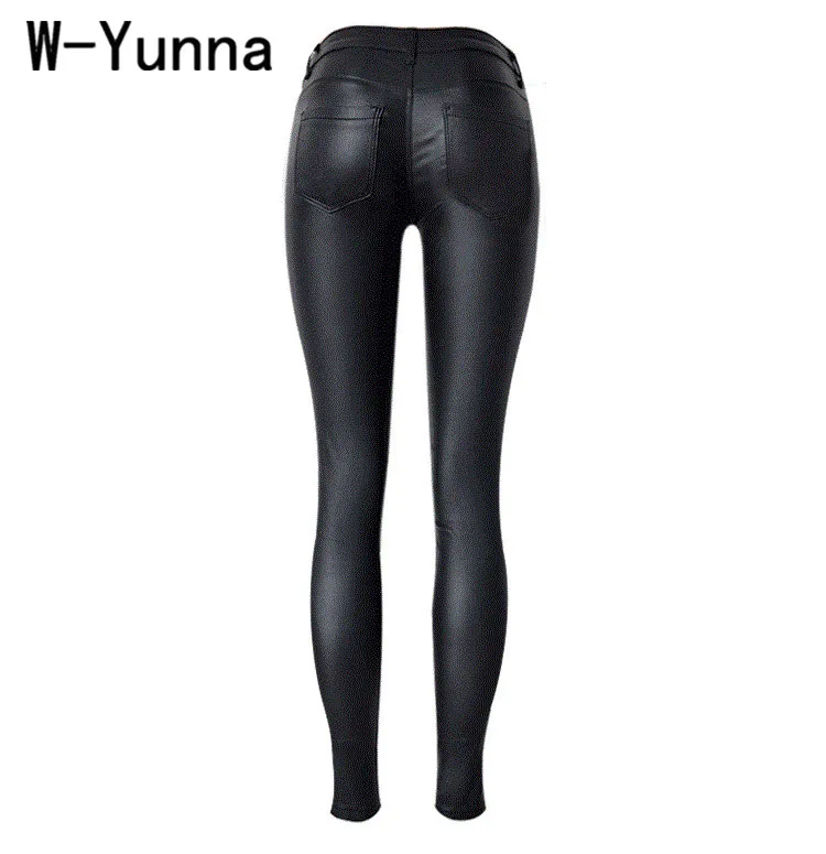 Женские облегающие леггинсы W-Yunna черные брюки из искусственной кожи на молнии