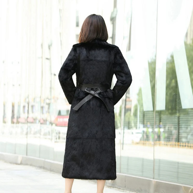 Женское пальто из натурального кроличьего меха длиной 125 см|outerwear coat|rabbit fur coatrabbit