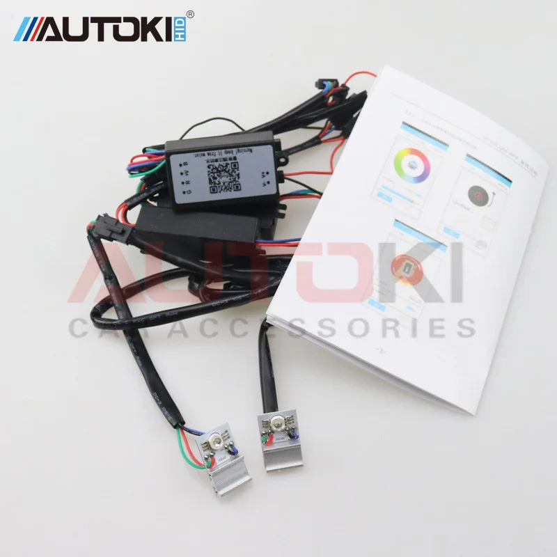 Autoki Высокое качество Универсальный Led Devil Eye Demon Eye RGBW изменение цвета с помощью приложения Celphone HID ксеноновый проектор Объектив