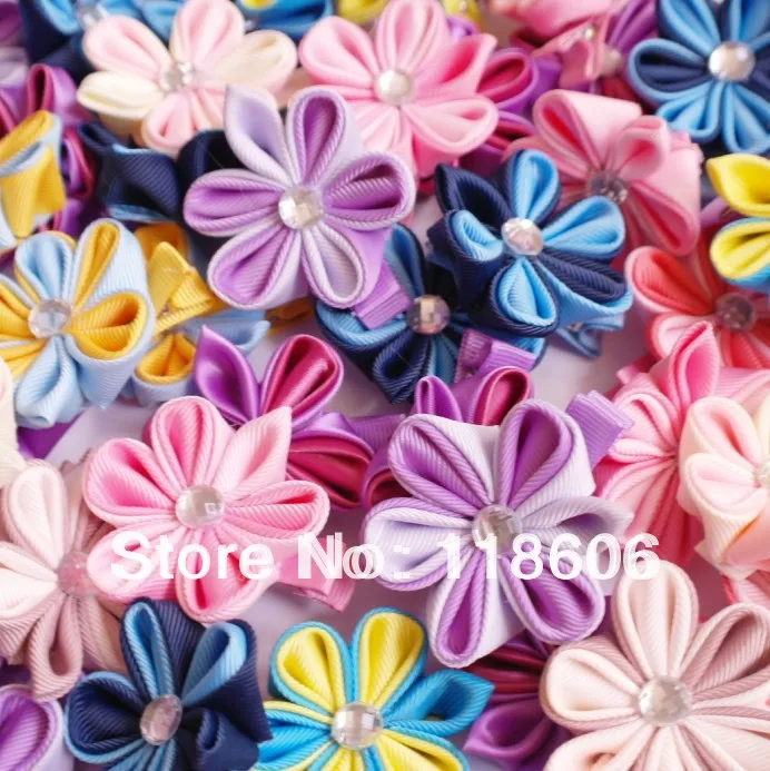 60 шт. Бесплатная доставка бант для волос Kanzashi с цветами ярко розовый фиолетовый