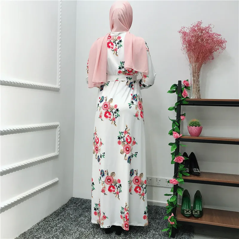 Элегантный принт в мусульманском стиле цветочный Макси платье кардиган абайя полный кимоно длинный халат платья Jubah Ближний Восток Рамадан Арабский исламский молитва