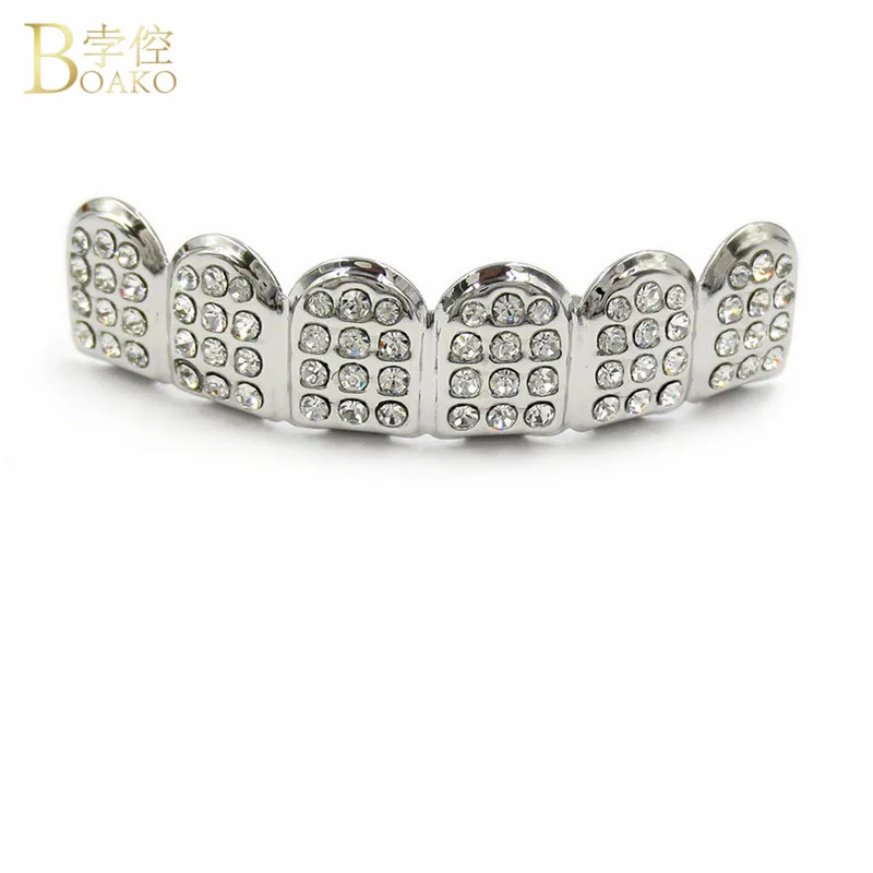 Silver Top BOAKO хип-хоп золотые зубы Grillz Iced Out CZ зубы шапки верхние и нижние грили стоматологические рот панк вечерние зубные Рэппер Украшения для тела - Окраска металла: Silver Top