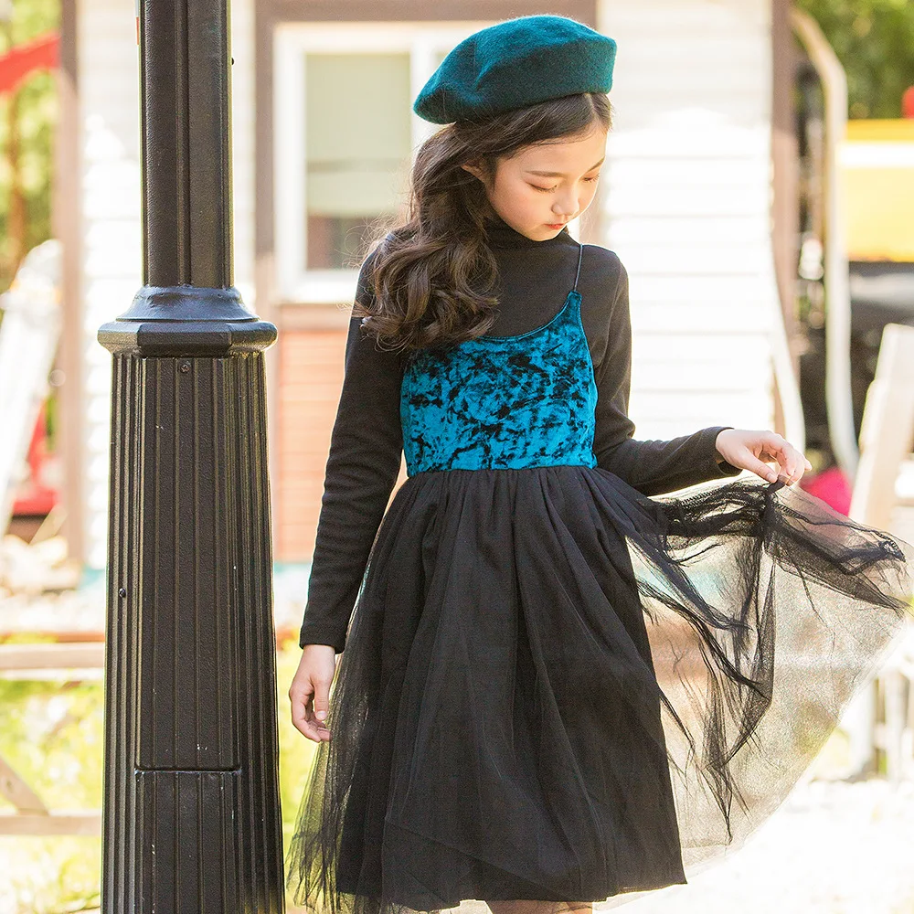 Коллекция 2019 года весенние вельветовые платья для девочек от 4 до 14 лет фатиновые