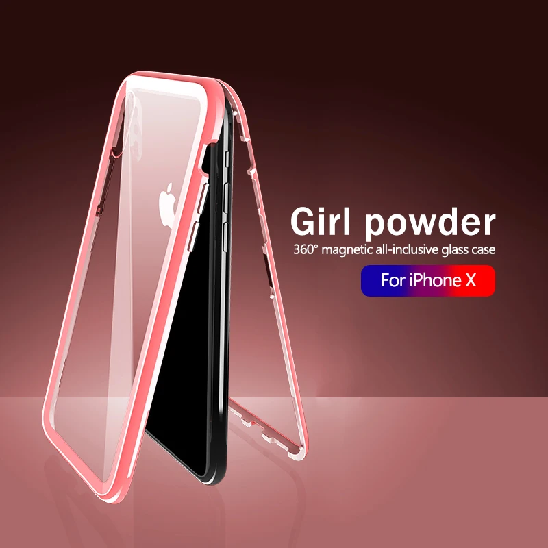 Роскошный Магнитный чехол для телефона для iPhone XS Max XR X 10, Магнитный чехол из закаленного стекла для iPhone 8, 7, 6, 6S Plus, Etui, чехол, аксессуары - Цвет: Pink