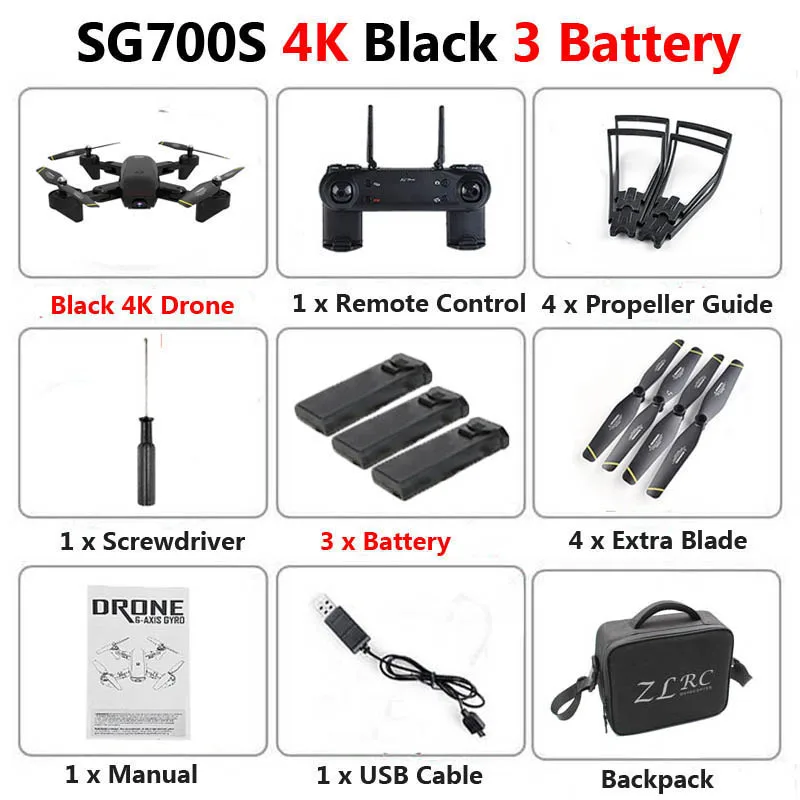 Black 4K 3b Bag SG700-S Профессиональный складной Дрон с двойной камерой 1080P 720P 4K WiFi FPV широкоугольный оптический поток RC Квадрокоптер вертолет - Цвет: Black 4K 3b Bag