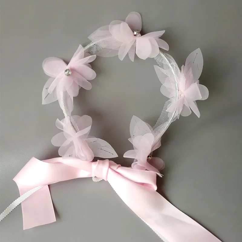 Light pink color Перепродажа; 1 шт.; цветочная повязка на голову с кристаллами; детские повязки на голову с кристаллами; роскошные розовые сказочные повязки на голову для девочек; ленты для волос с цветком принца - Цвет: Light pink color