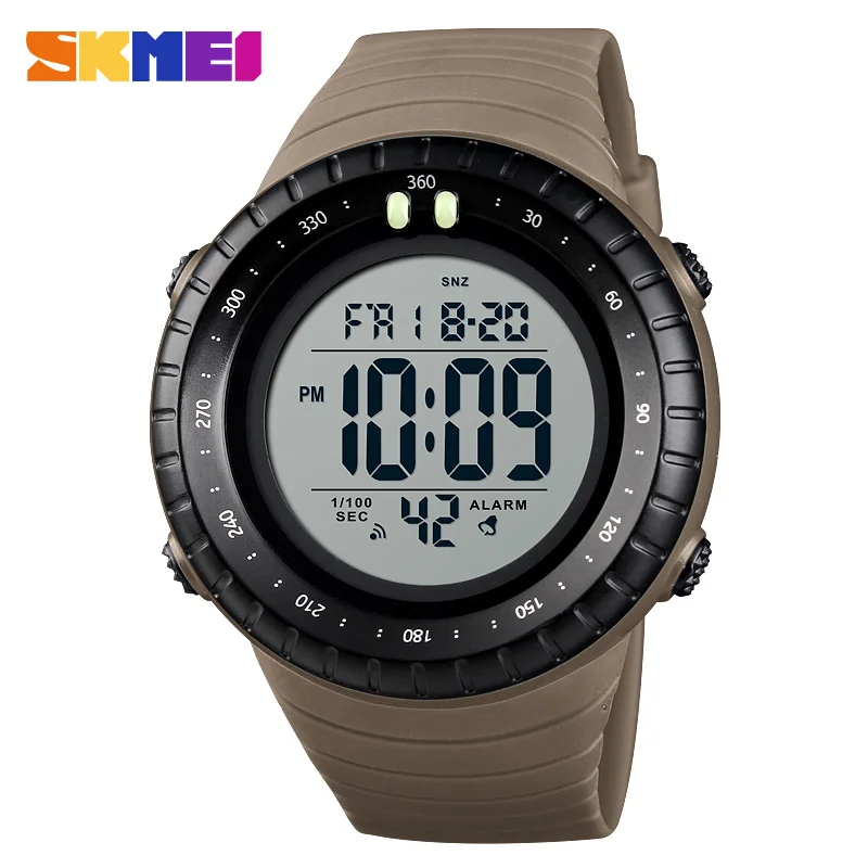 Khaki SKMEI, мужские цифровые часы, Роскошные, двойное время, мужские наручные часы, 50 м, водонепроницаемые, секундомер, хронограф, браслет, будильник, часы для мужчин, s - Цвет: Khaki