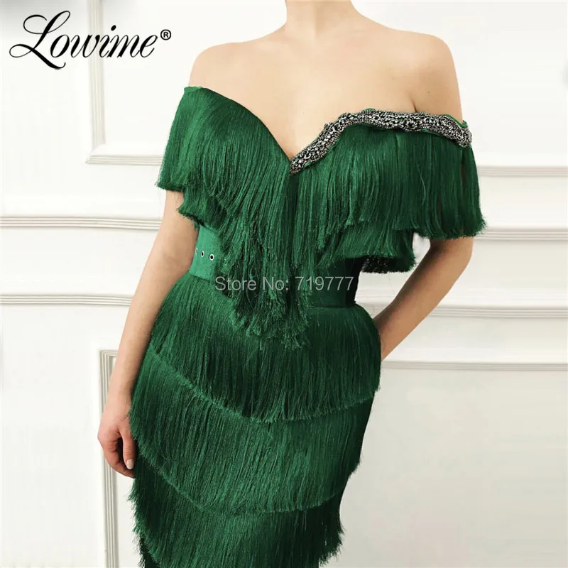Зеленые Вечерние платья с кисточками и юбкой годе 2019 Дубай Caftans арабские вечерние