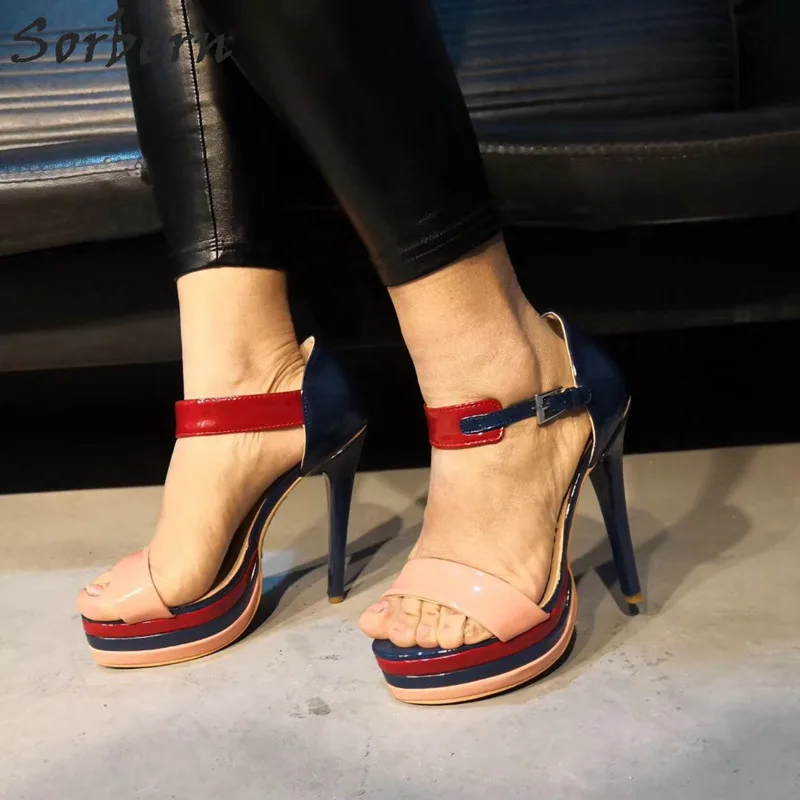 Женские босоножки на платформе Sorbern темно синие Босоножки каблуке с ремешком