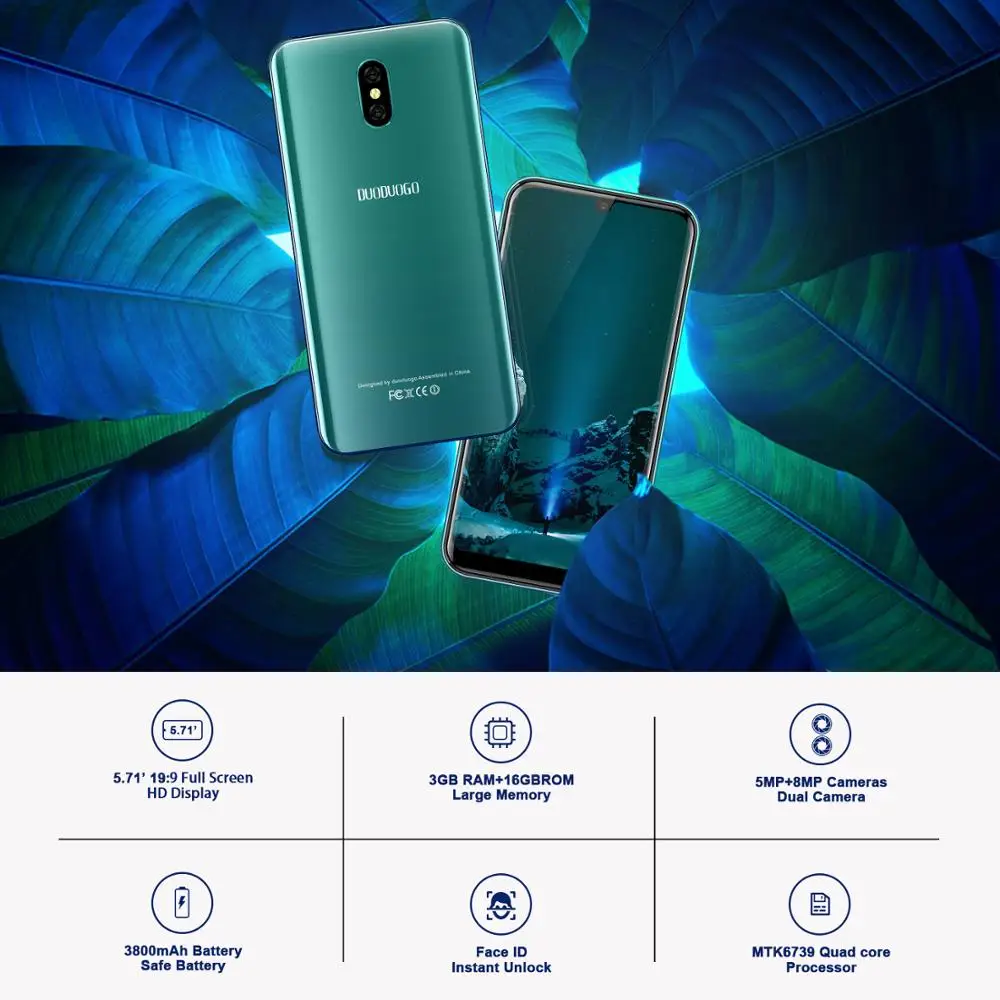 4G LTE 3GB ram DUODUOGO A70 мобильный телефон Android 8 1 5 71 'HD + 2.5D ips 8MP камера 3800mAh Celular смартфон