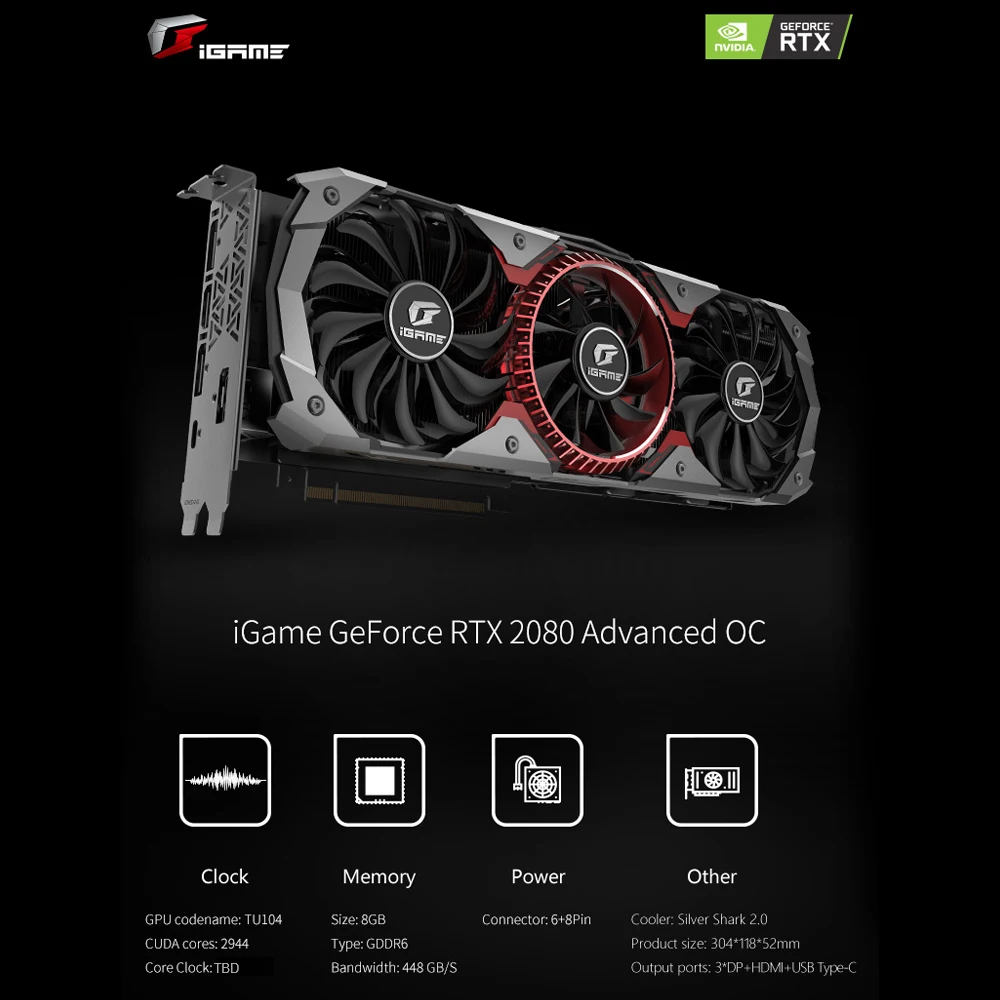 Красочная графическая карта GeForce RTX 2080 Advanced OC 256 Bit GDDR6 8G для Nvidia GPU игровая видеокарта GDDR6 8GB 6+ 8 pin