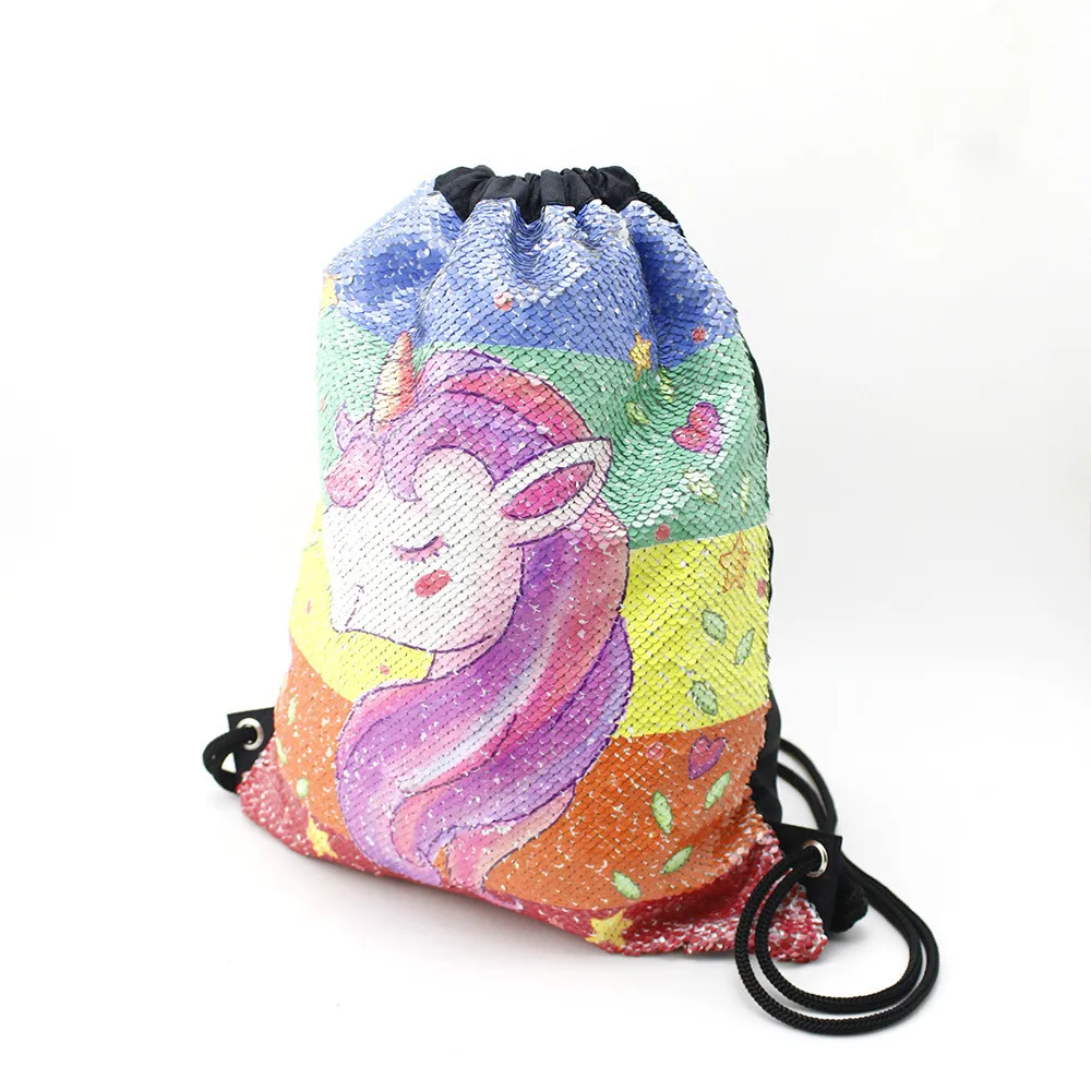 Сумка для девочек с 3D принтом единорога блестками и шнурком Пляжная дорожная