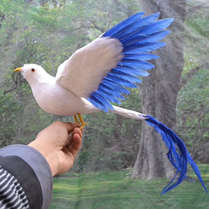Фото Птица с синими и белыми перьями 47 см модель ручной работы полиэтиленовые
