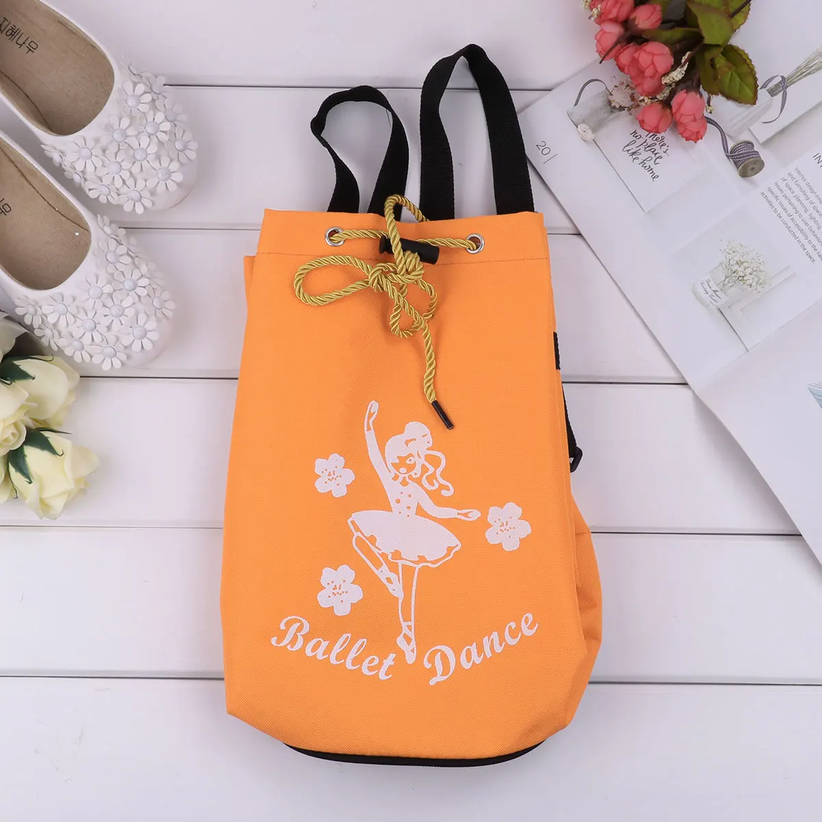 TiaoBug Cute Kids Fashion Drawstring Ballet Bag Backpack Girls Student School Backpack Dancer Print Rucksack for Gym Dance Class
