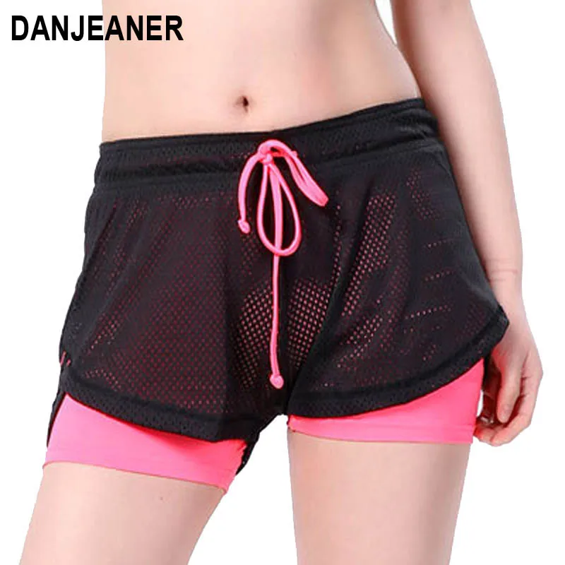 Летние двухслойные узкие эластичные однотонные повседневные шорты Danjeaner 2018