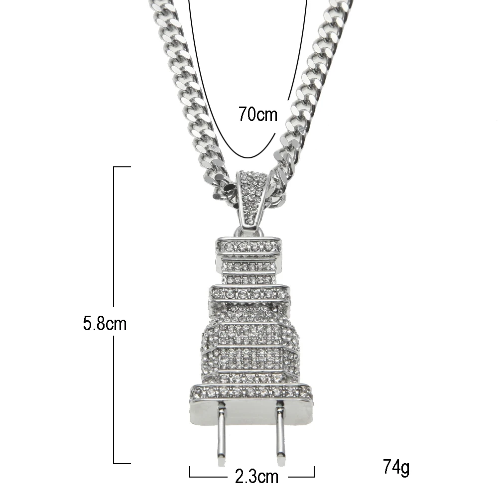 Ледяной Bling Мужская подвеска в виде вилки ожерелье с золотым и серебряным