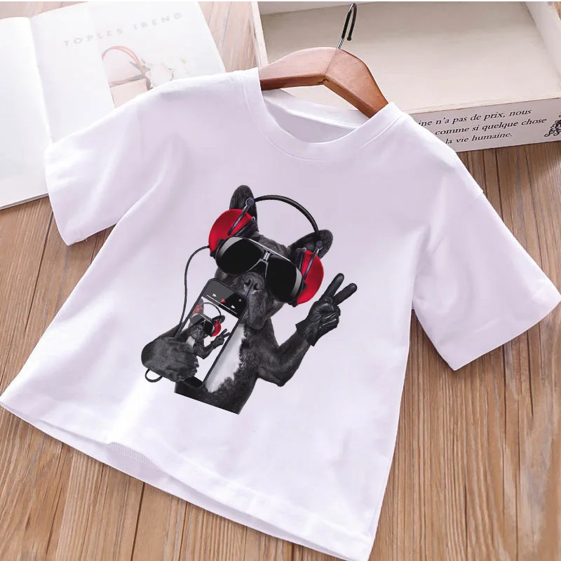 Harajuku Cartoon Cotton Girls Shirt New Fashion Vintage T Shirt Kid Cute Dog Animal Print Punk Rock Streetwear Boys Tshirts - Цвет: 386