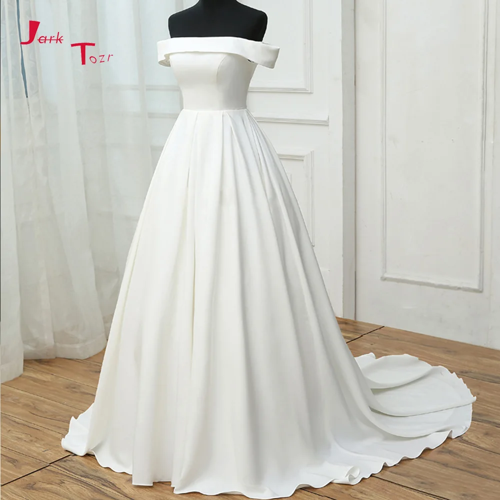 Jark Tozr Custom Made Simple Bridal Gowns 2019 Vestido De Casamento Strapless Short Sleeve Satin A-line Wedding Dresses Turkey | Свадьбы и
