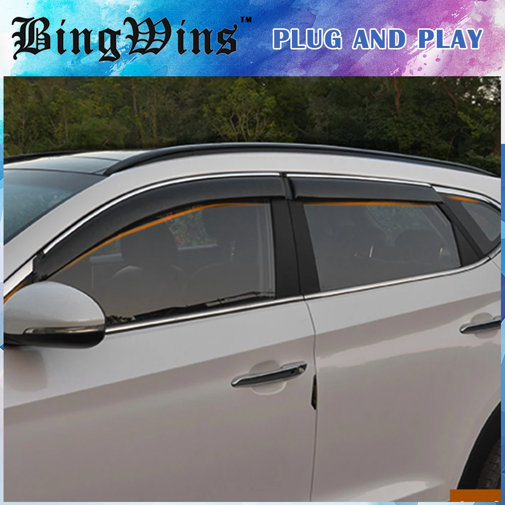 

BING WINS 4 Piece For Hyundai Tucson 2015 2016 2017 Car Door Window Visors Awnings Sunny Rain Protector Visor Guard