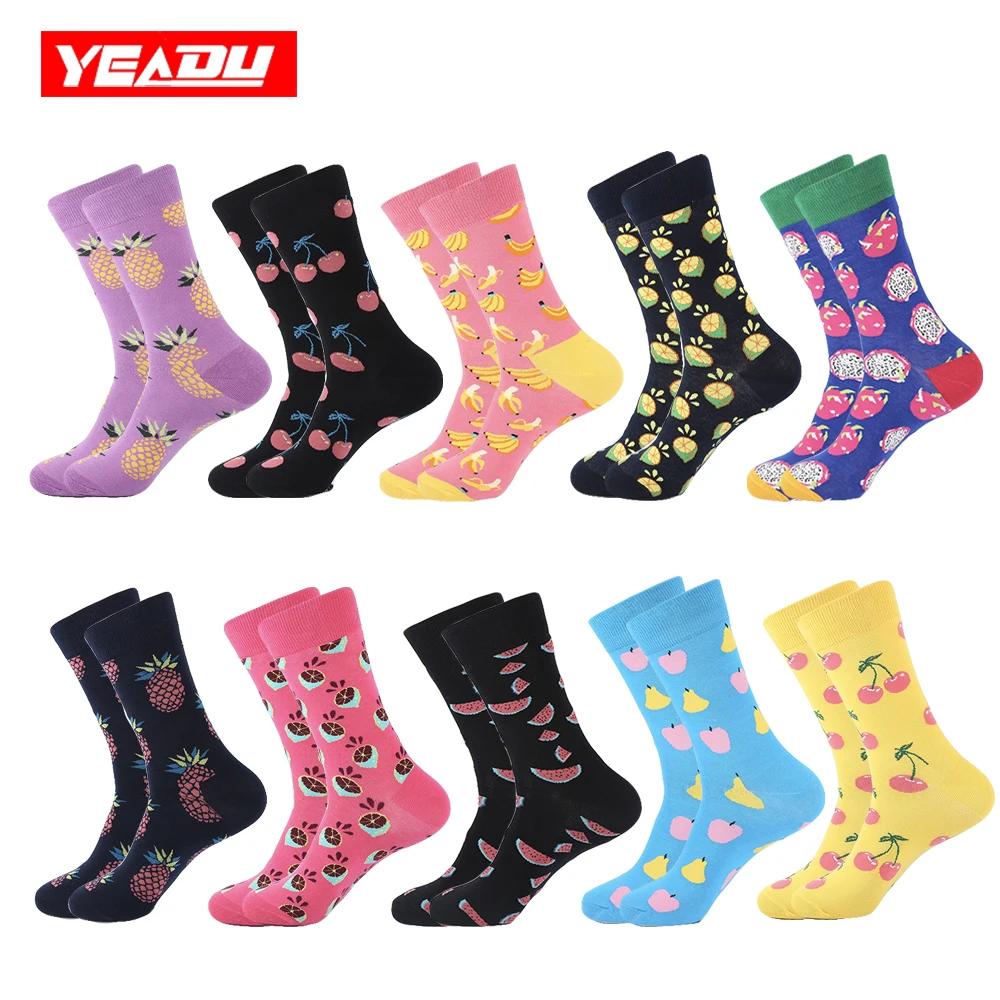 YEADU 10 парт/Лот Красочные мужские носки из чесаного хлопка смешная еда Фрукты
