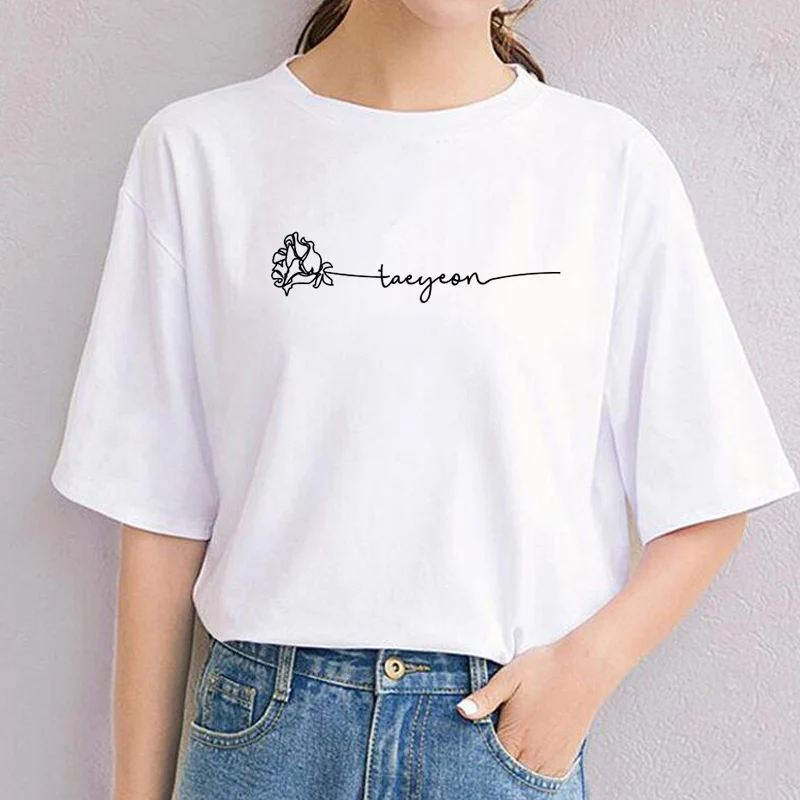 Женская и мужская футболка Taeyeon белая с круглым вырезом коротким рукавом Kpop SNSD